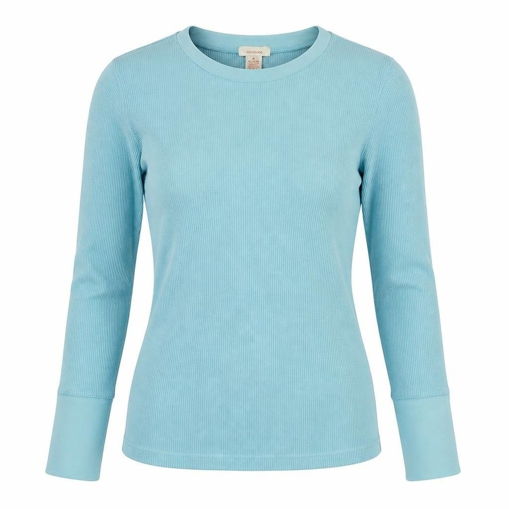 Sundance Sweater Womens L Petite Blue Waffle Knit Thermal Boho Capsule Crewneck
